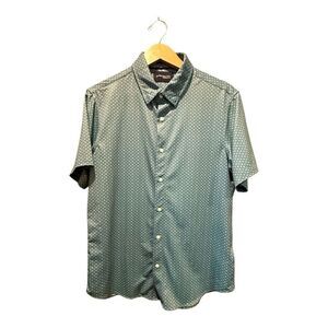 Jachs New York Mens Short Sleeve Button Down‎ Shirt Green MicrDot Pattern Size M